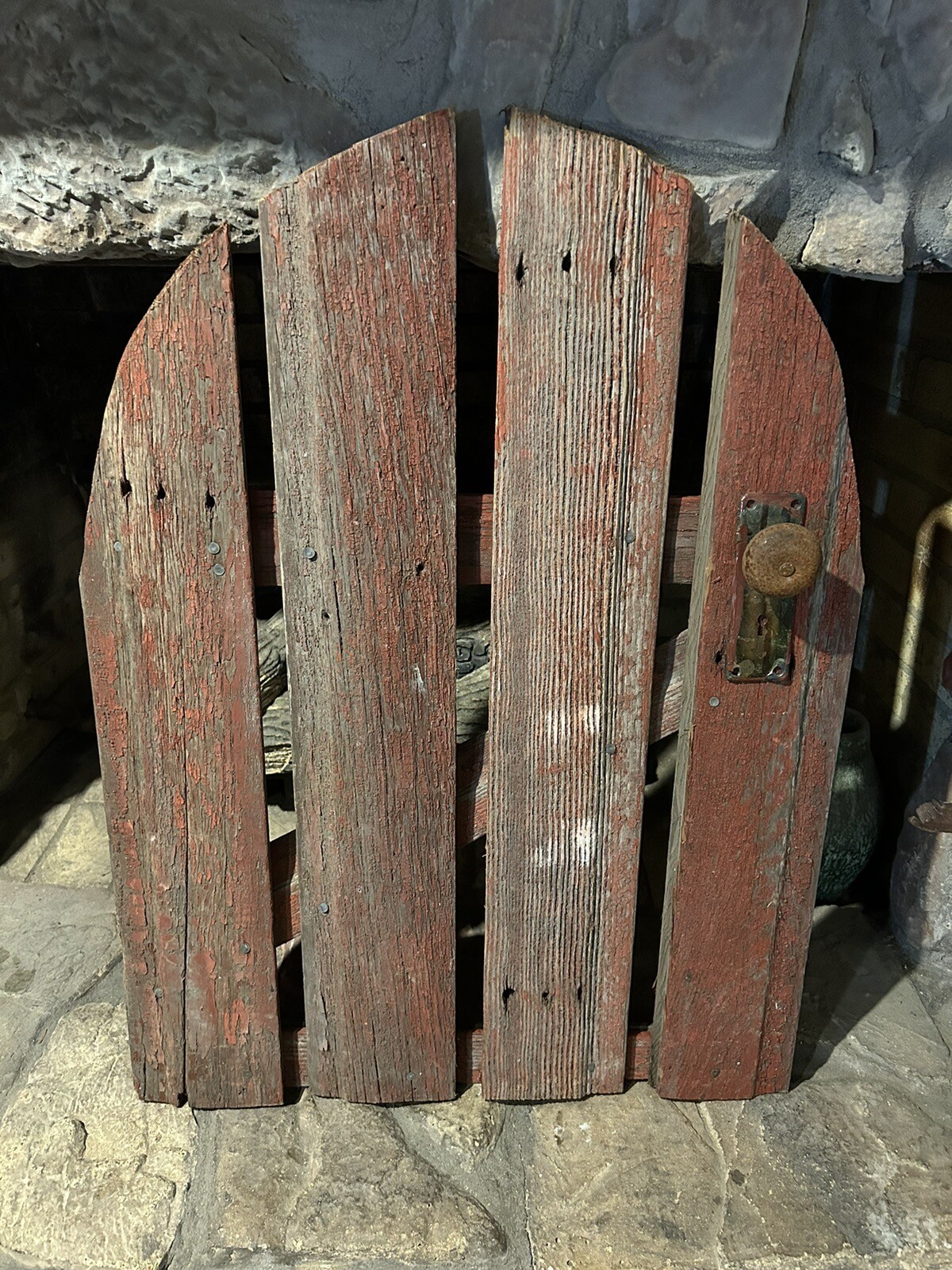 Primitive Wooden Garden Gate Rustic Red Great Mantel Decor Rusty Hardware