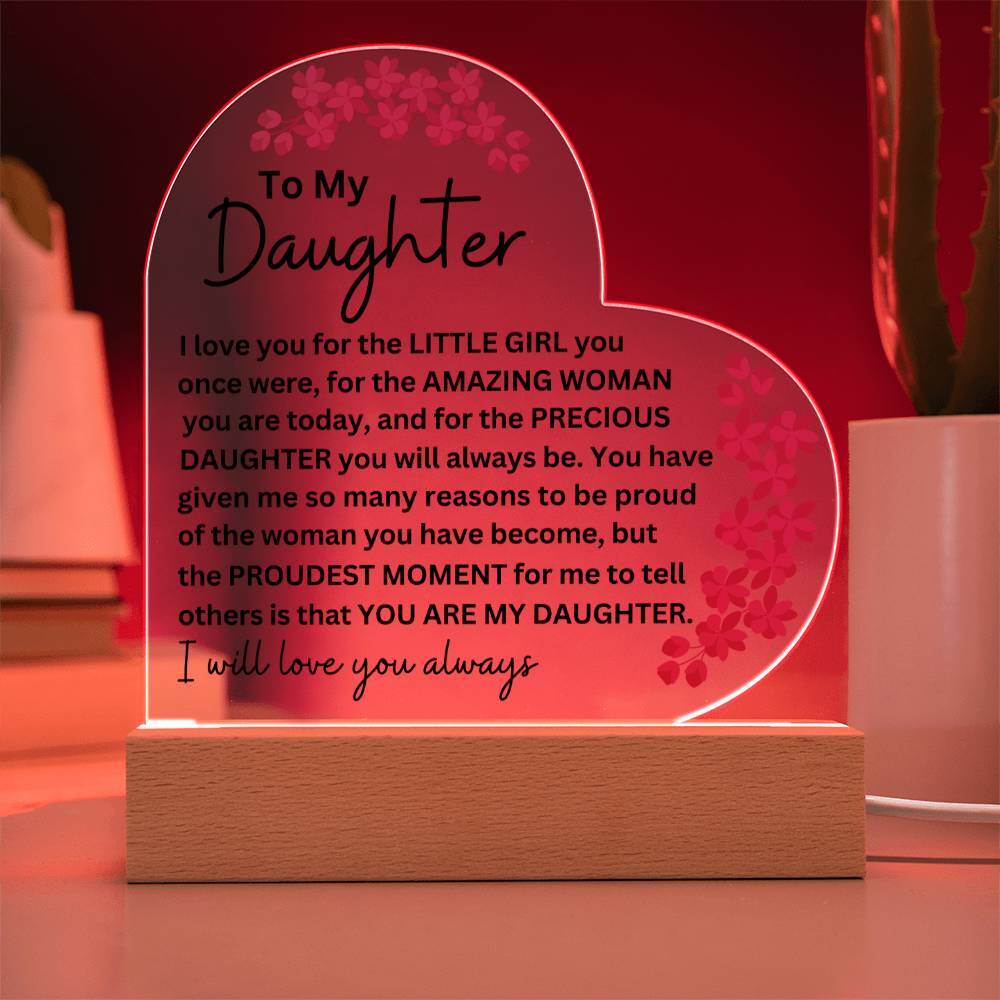 Daughter LED Lighted Acrylic Heart Plaque