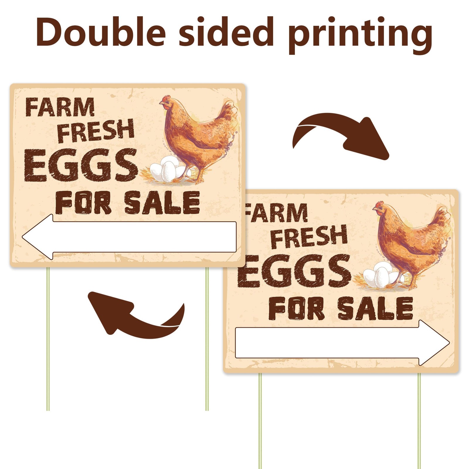 Farm Fresh Eggs Sign Double Sided Corrugated Plastic Yard Stake 3 Pack