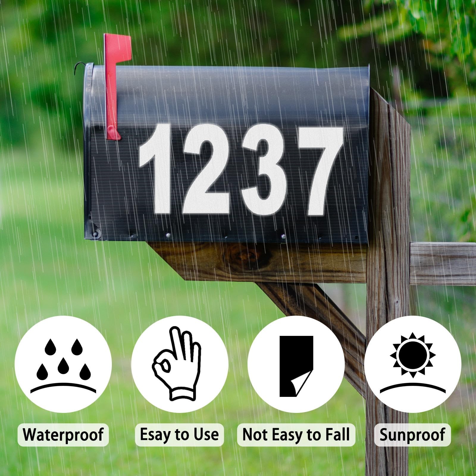 4 inch Reflective Mailbox Numbers Sticker (0-9, 5 Sets) Strong Self Adhesive..