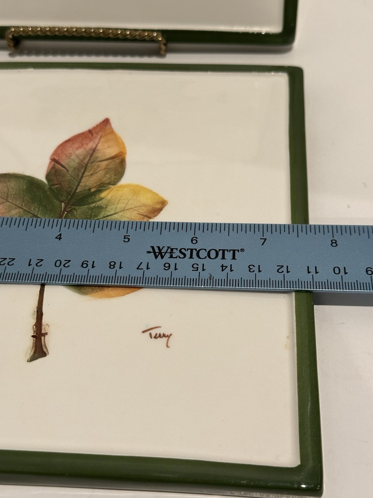 Pr Of Pier One Hand Painted Autumn Leaf Design Ceramic Wall Plaque Tiles