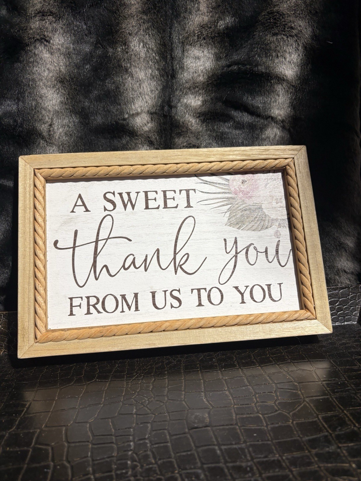 Wooden Thank You Quote Plaque Sign, Rectangle Brown/White, Freestanding