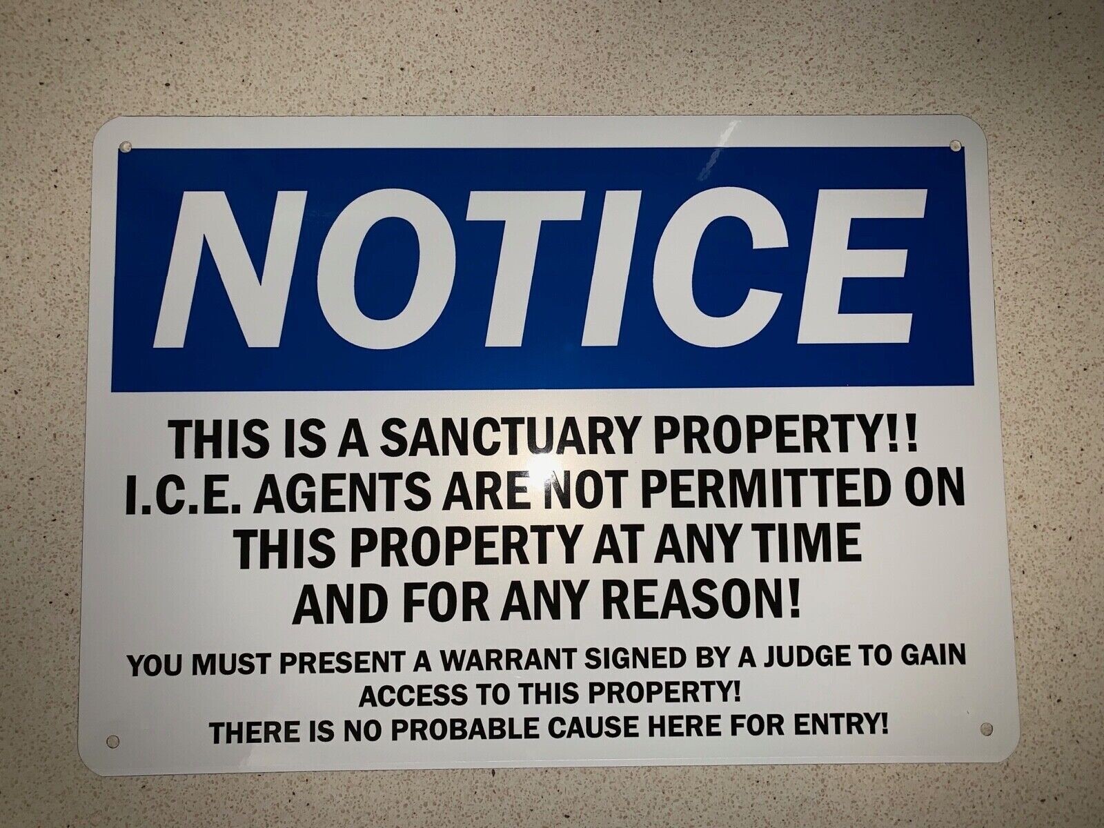 NO ICE !! Sanctuary Property Sign – Safe Property For Immigrants Political Sign