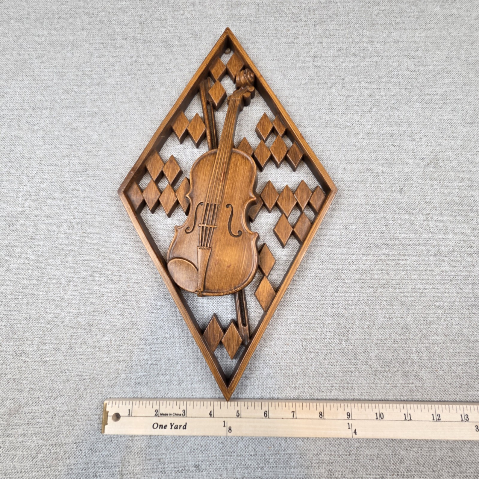 Vintage Set Of 1960s Mid Century Folk Art Musical Wall Plaques Of Violin & Banjo