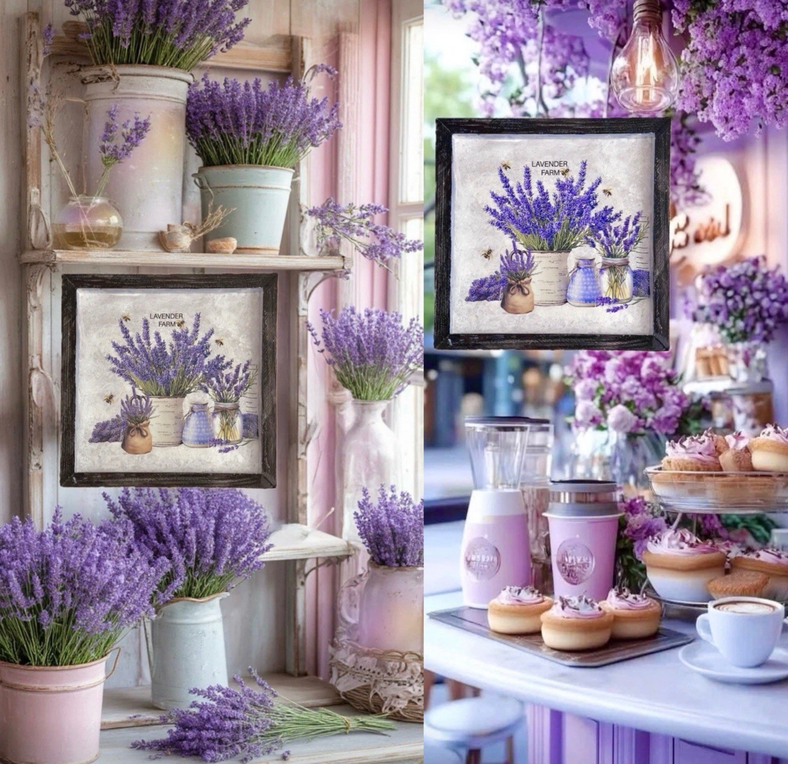 VTG French Lavender Artwork Bumblebee shabby chic Cottage Core Farmhouse Rustic