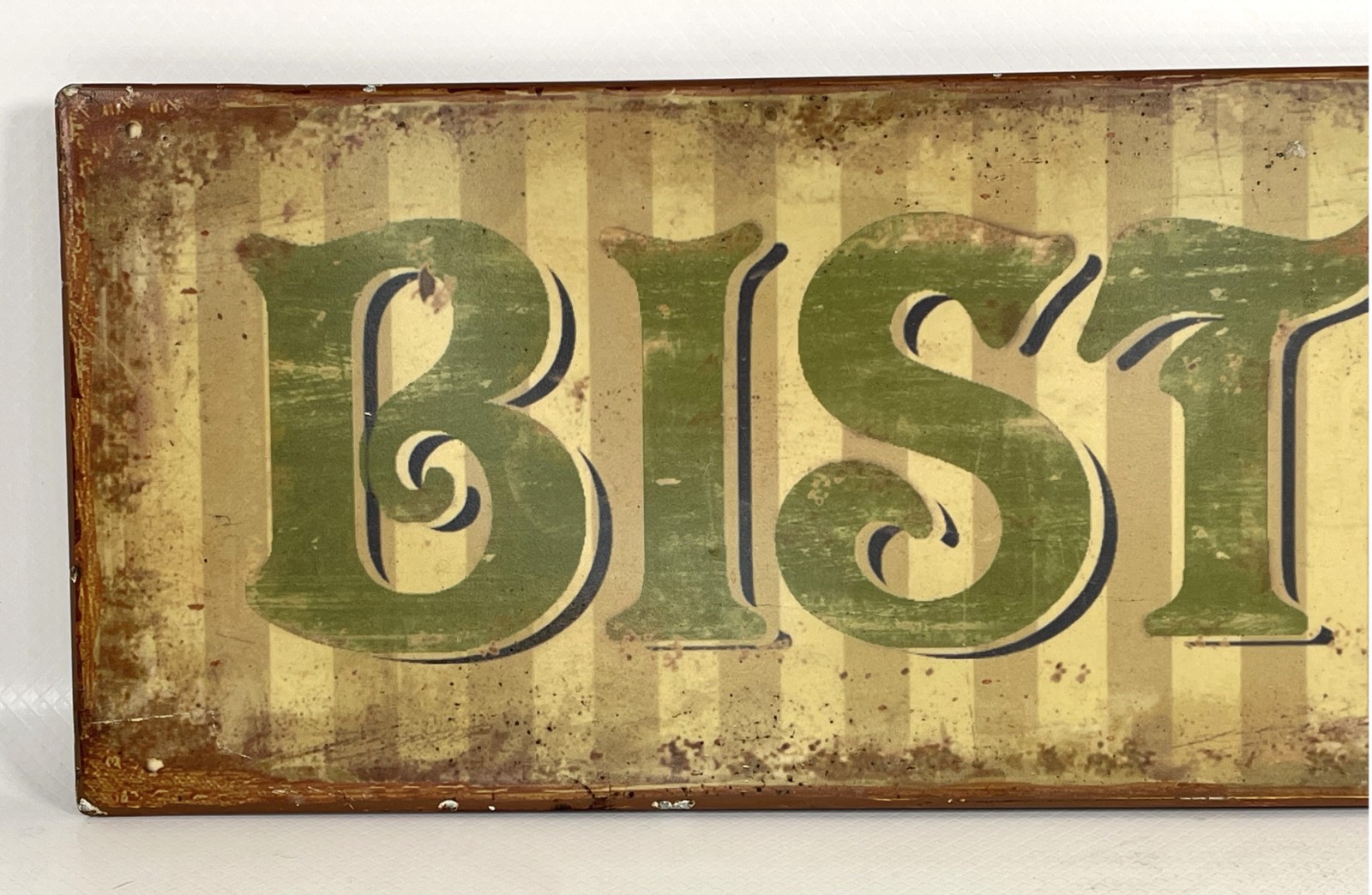 Rustic Metal BISTRO Wall Sign Green Distressed Lettering 15.5” Cafe Plaque