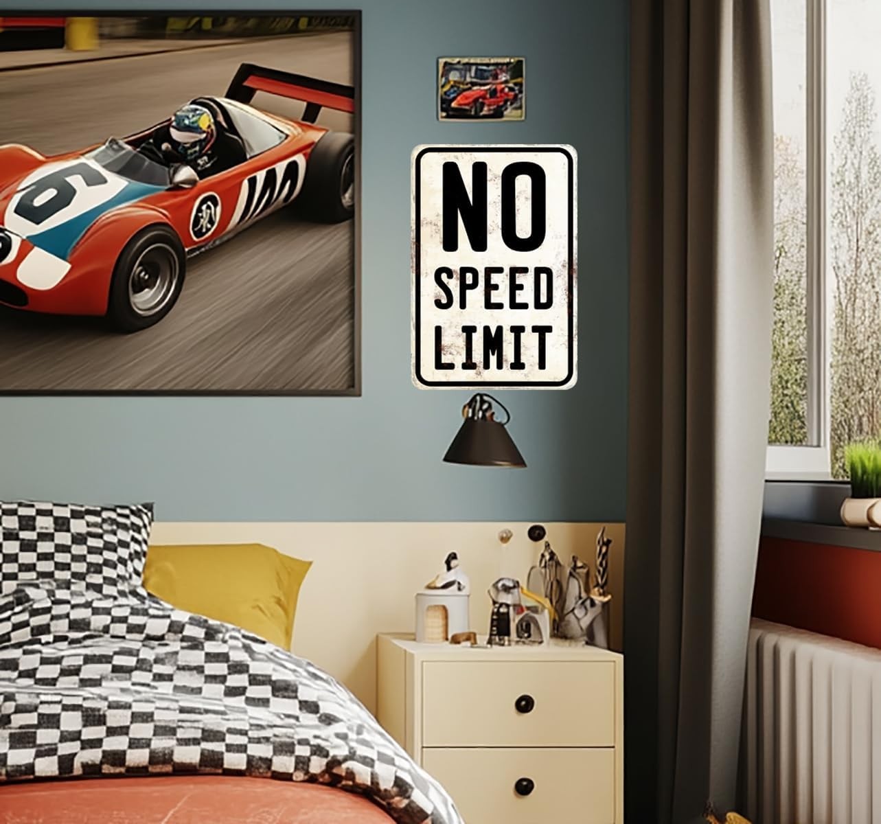 Car Room Wall Decor Vintage Metal Sign No Speed Limit Signs For Boys12x8 Inches