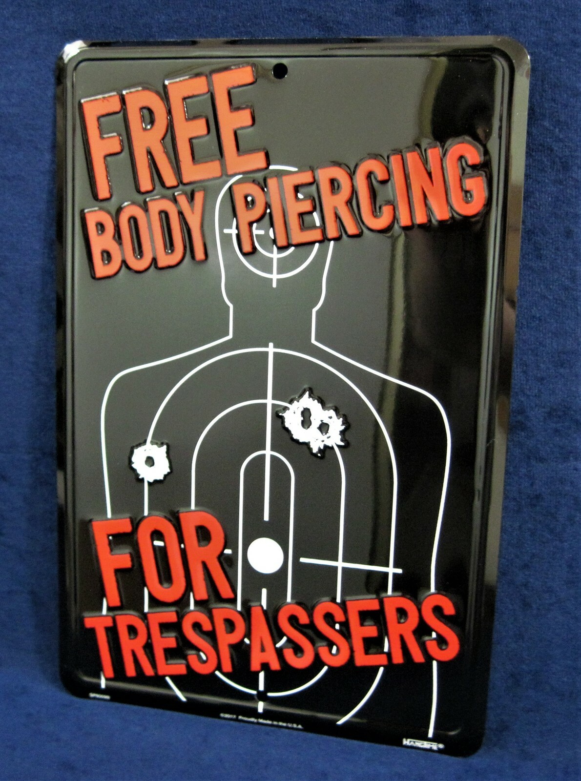 FREE BODY PIERCING – *US MADE* Embossed Metal Sign – Man Cave Garage Bar Decor