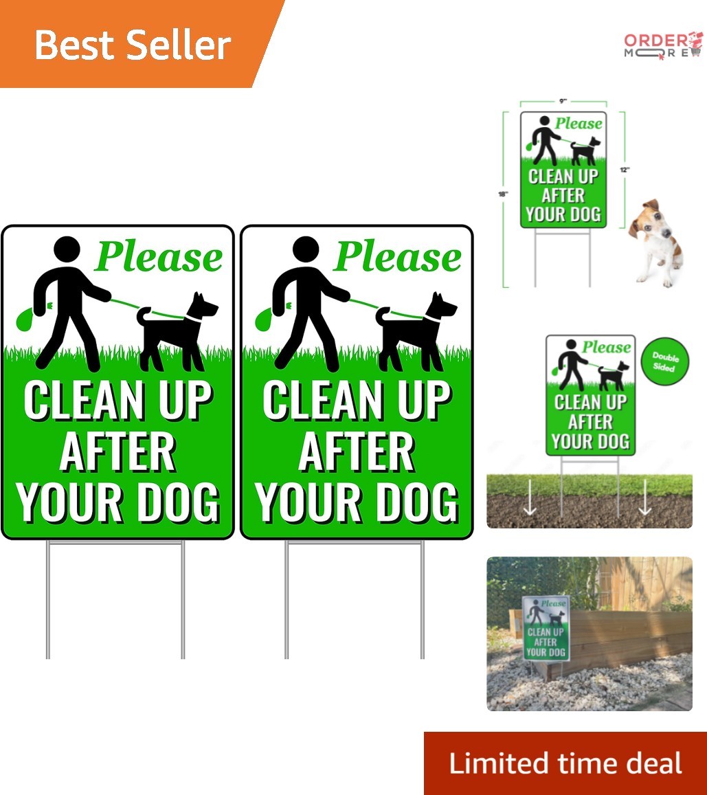 2-Pack Dog Poop Sign Metal H-Stake Yard Notice Weatherproof 12×9