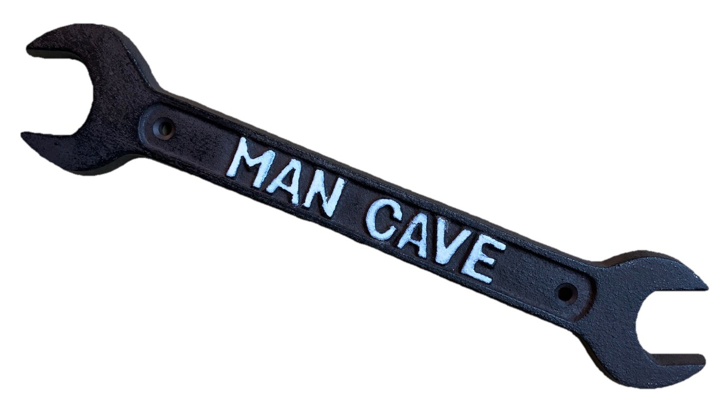 Rustic Cast Iron Man Cave Marker Door Plaque Sign Wrench Brown Patina 11-1/2 in