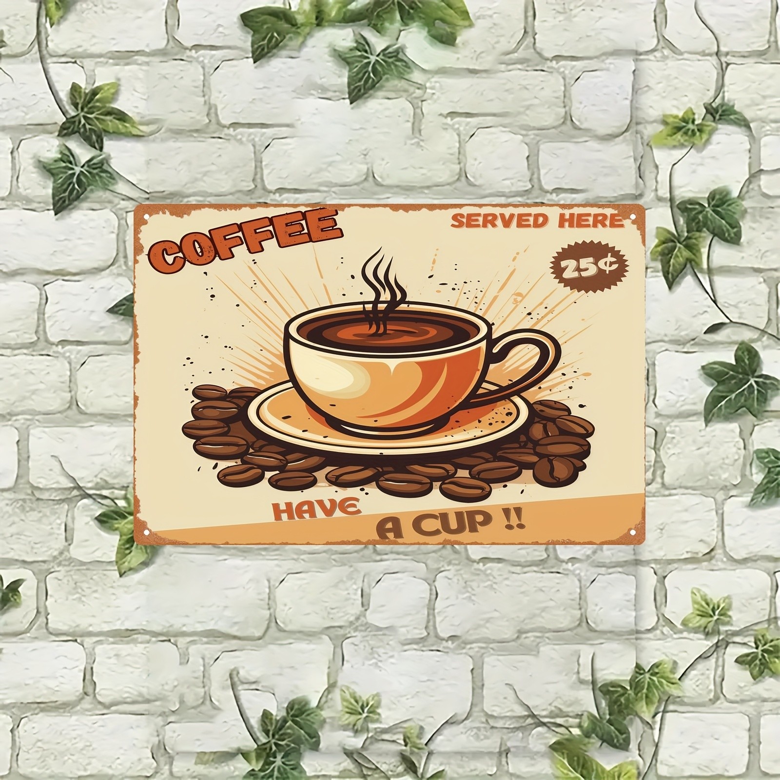 Retro Café Metal Sign with Coffee Cup Wall Art