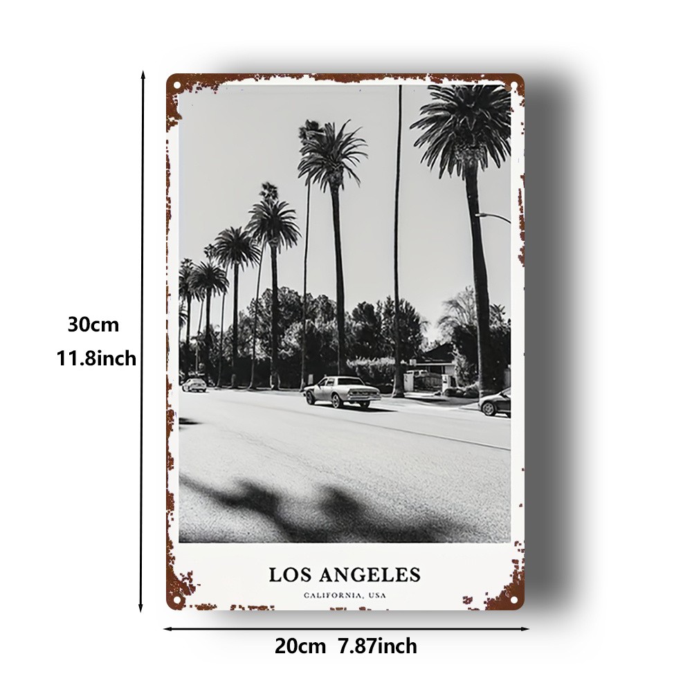 Los Angeles Palm Trees Sign Black White 20.32×30.48 cm