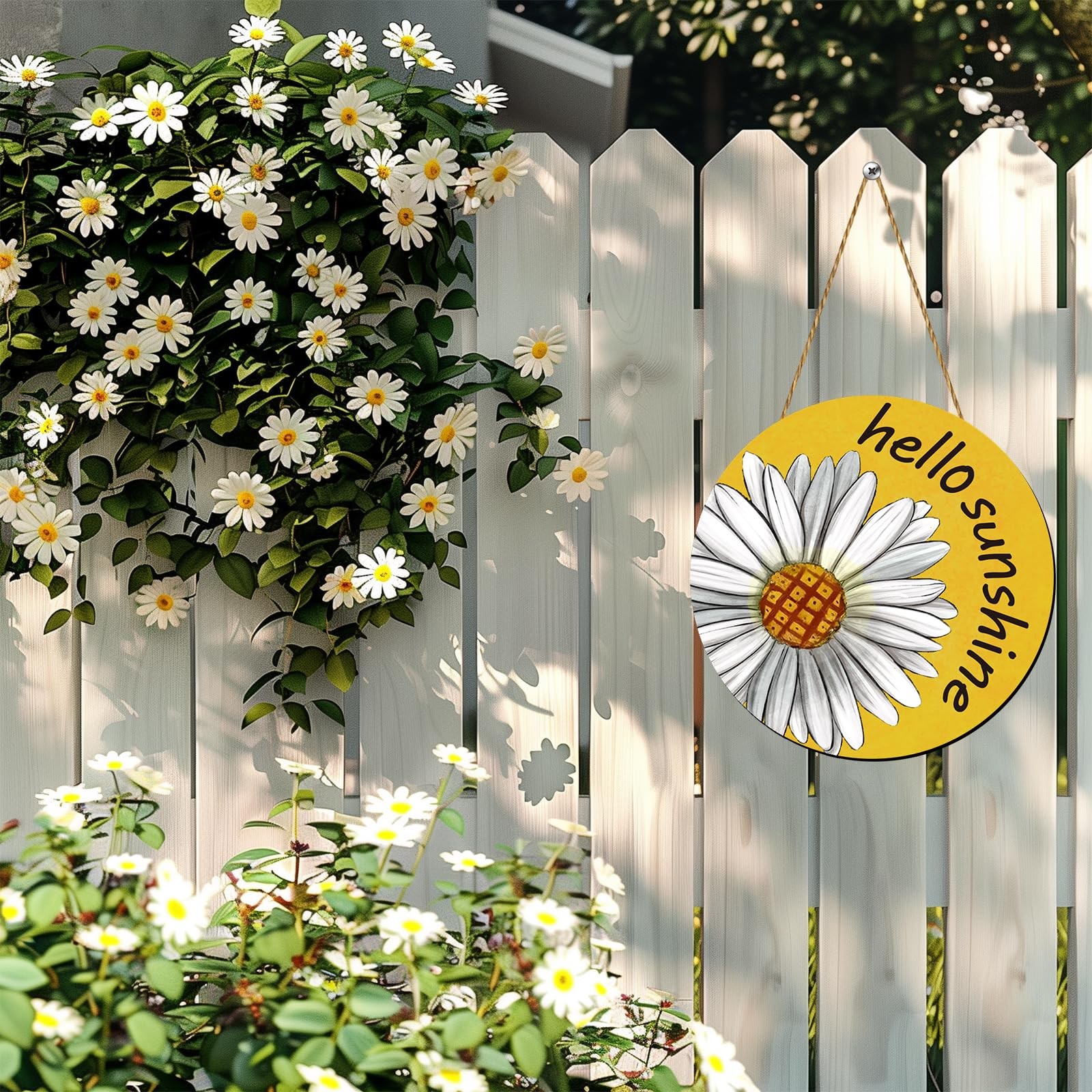 Hello Summer Decorations Flower Wreath Wooden Door Wall Hanging Sign Gift