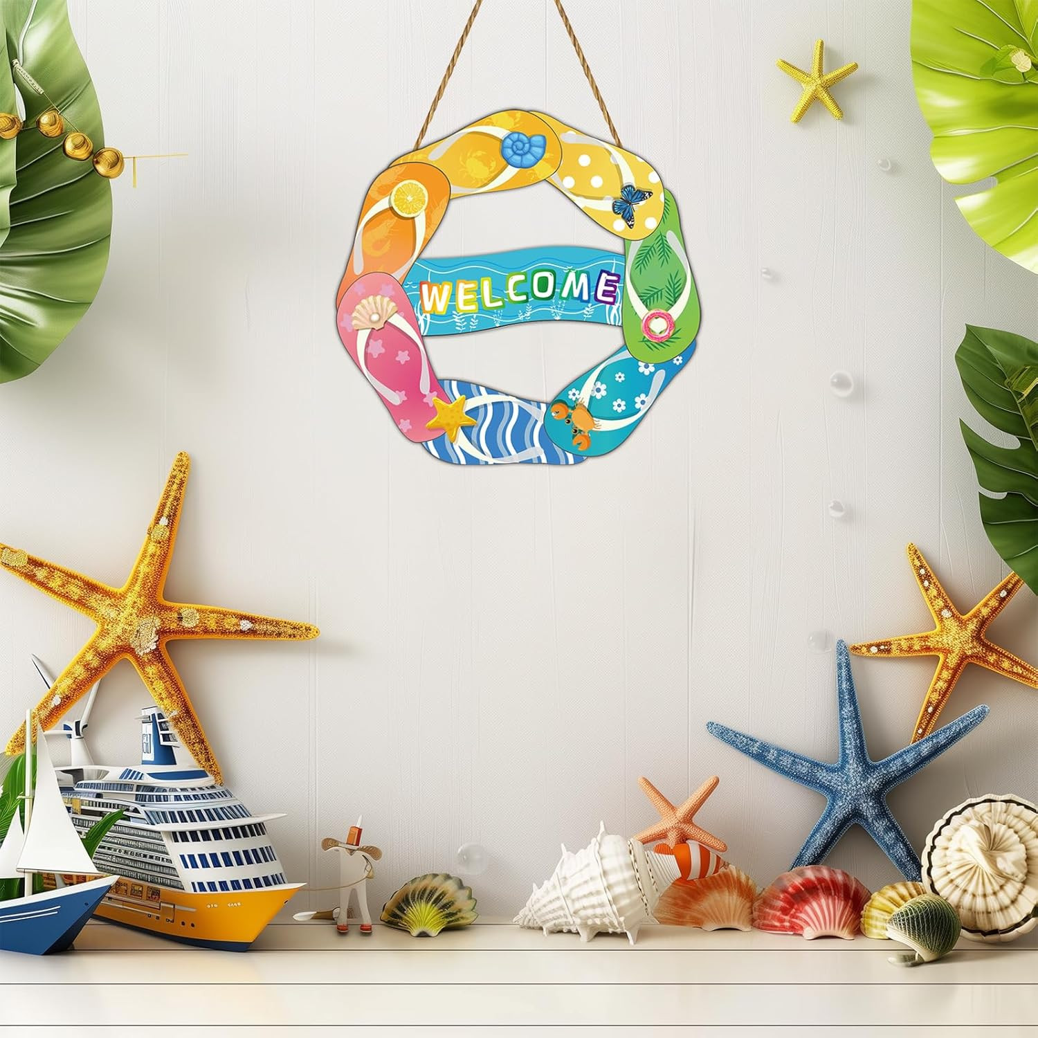 Summer Decor Summer Door Decor Flip Flop Hanging Plaque Welcome Sign Pool Decora