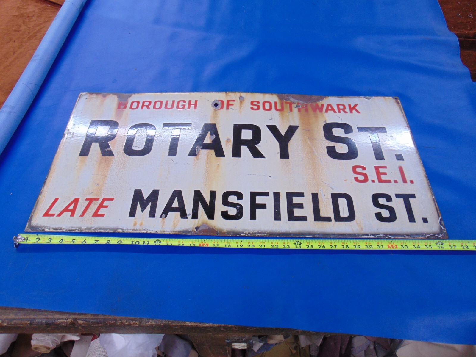 Borough Southwark metal sign rotary st. late Mansfield vintage porcelain London
