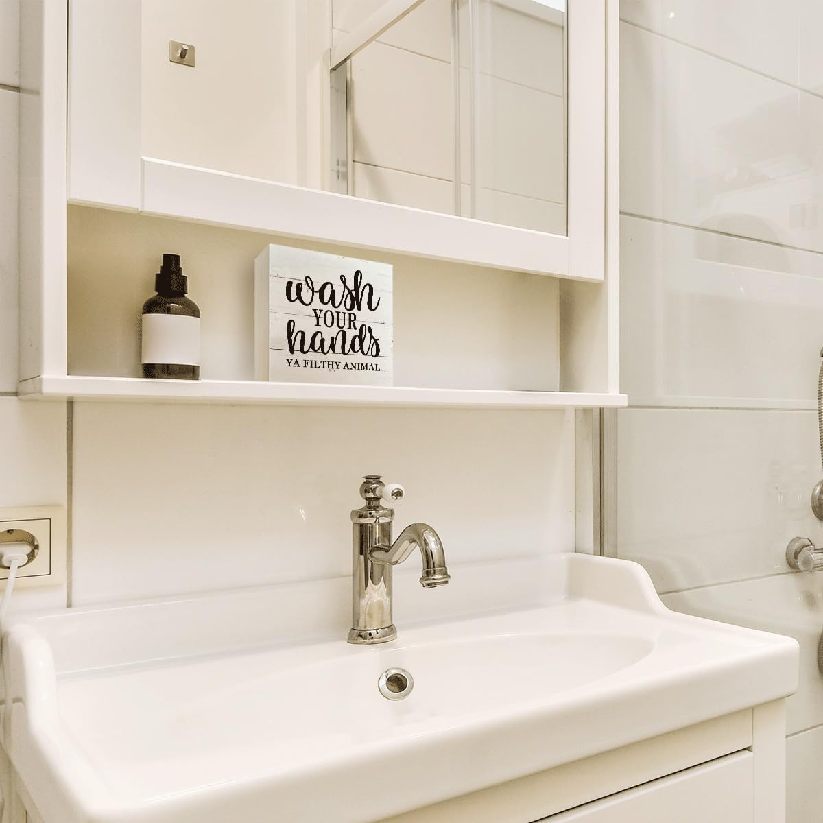Bathroom Decor Sign – Wash Your Hands You Filthy Animal, Box Sign Tabletop Decor