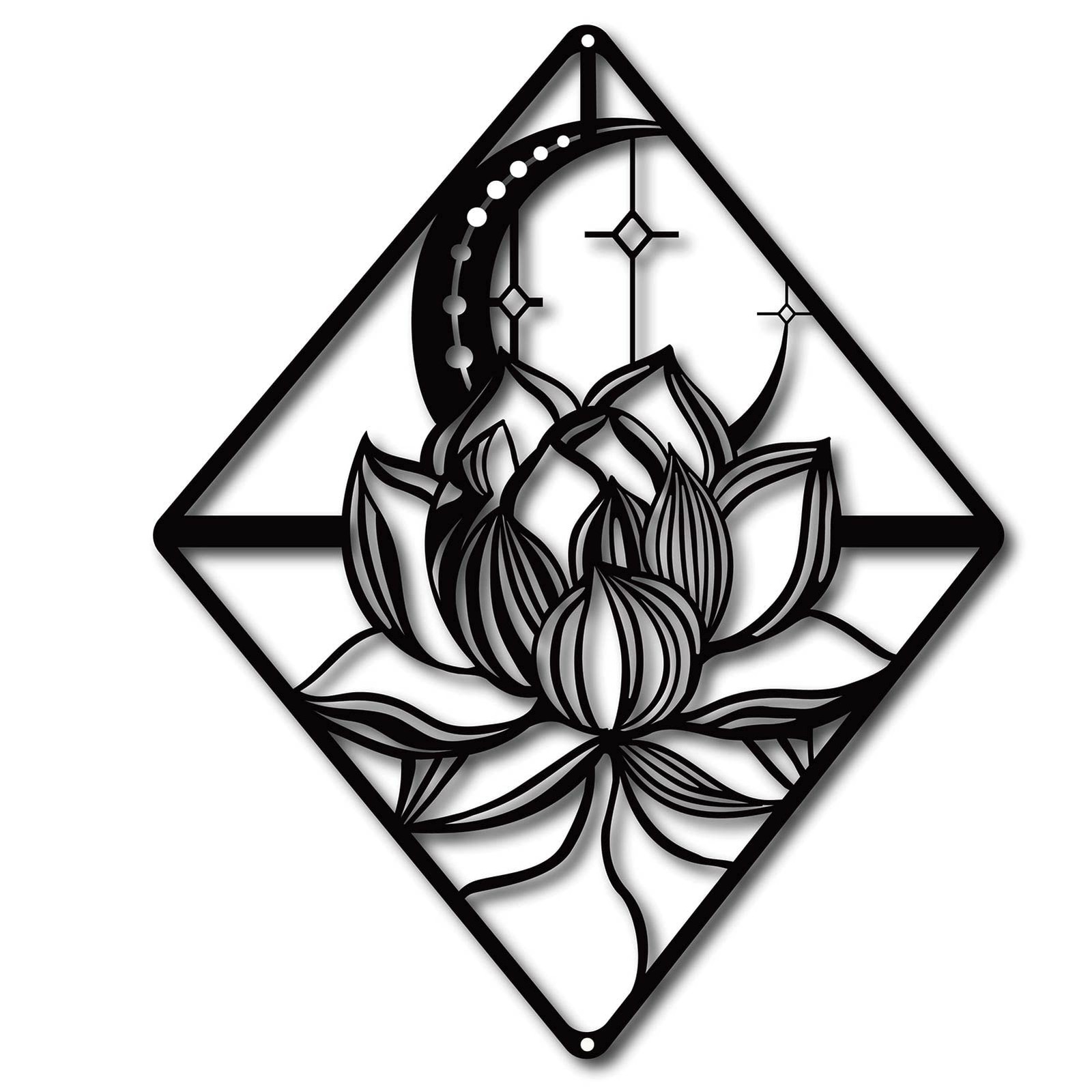 Black 10.6×10 Inch Metal Lotus Moon Flower Hanging Wall Art Decor Sculpture