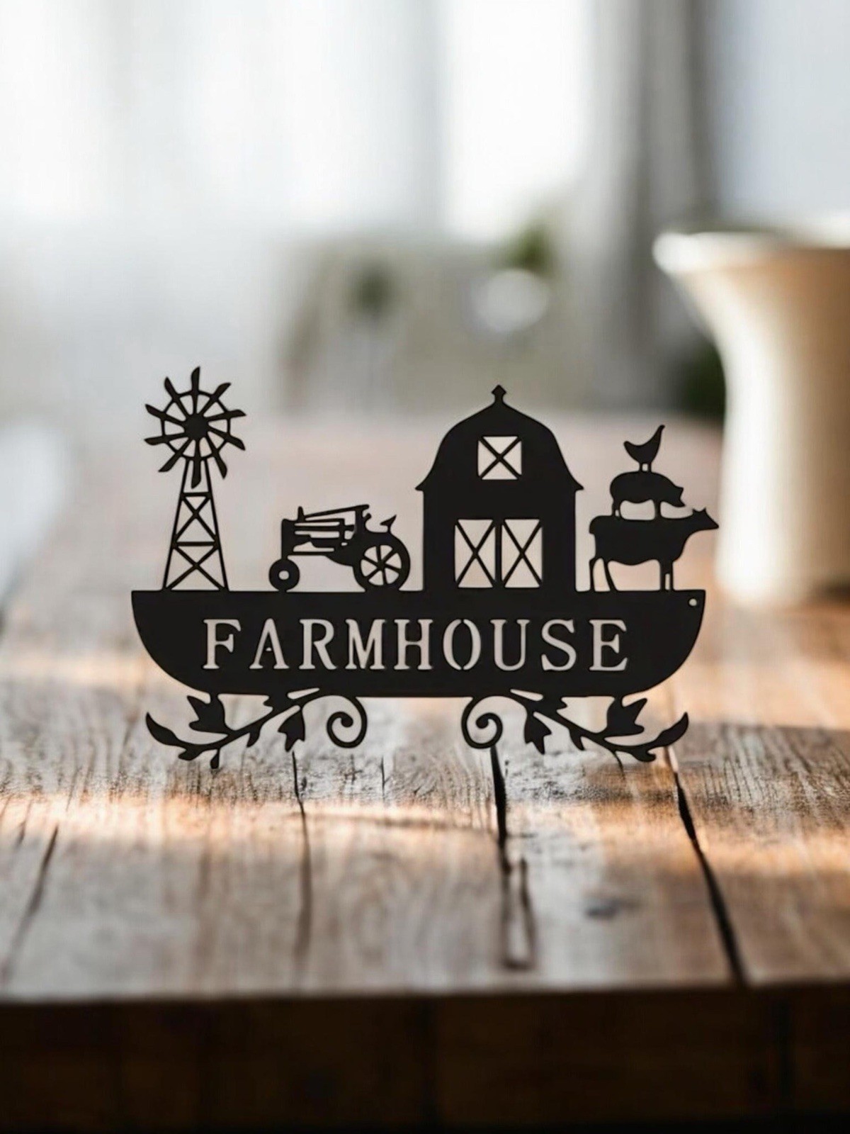 Metal Black Wall Art Farmhouse Rustic Farm Scene 12×8 Inches US Shipper