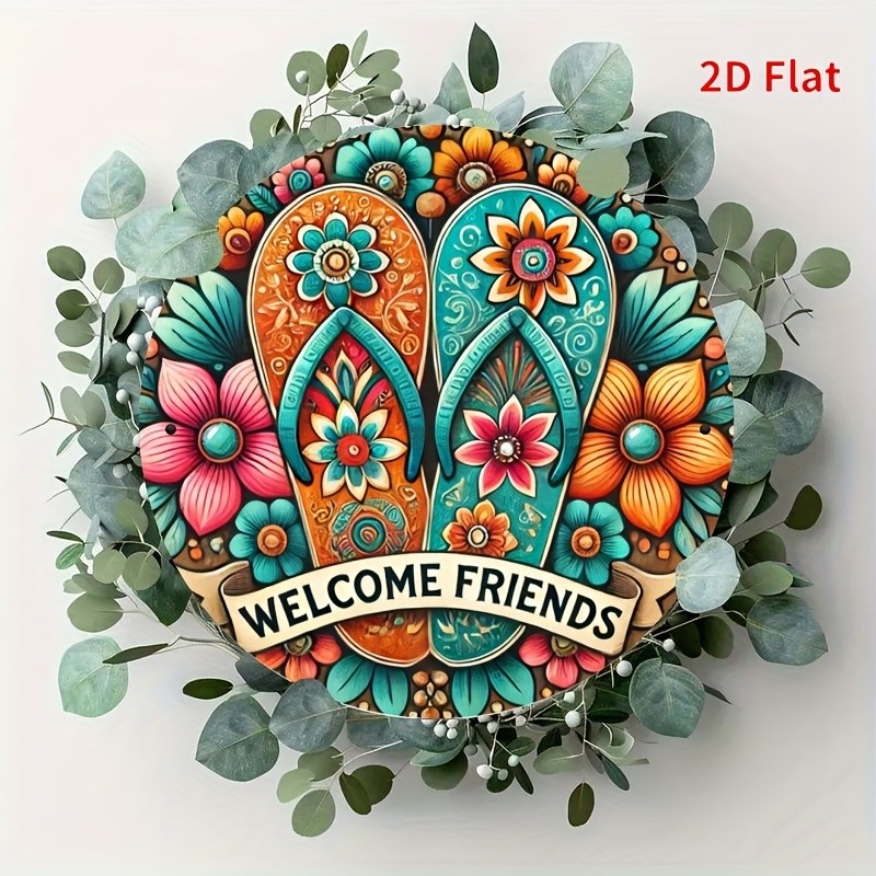 2D Flat, 2D flat printing, 1pc, Tin Metal Signs 8×8 inches, round iron logo, wel