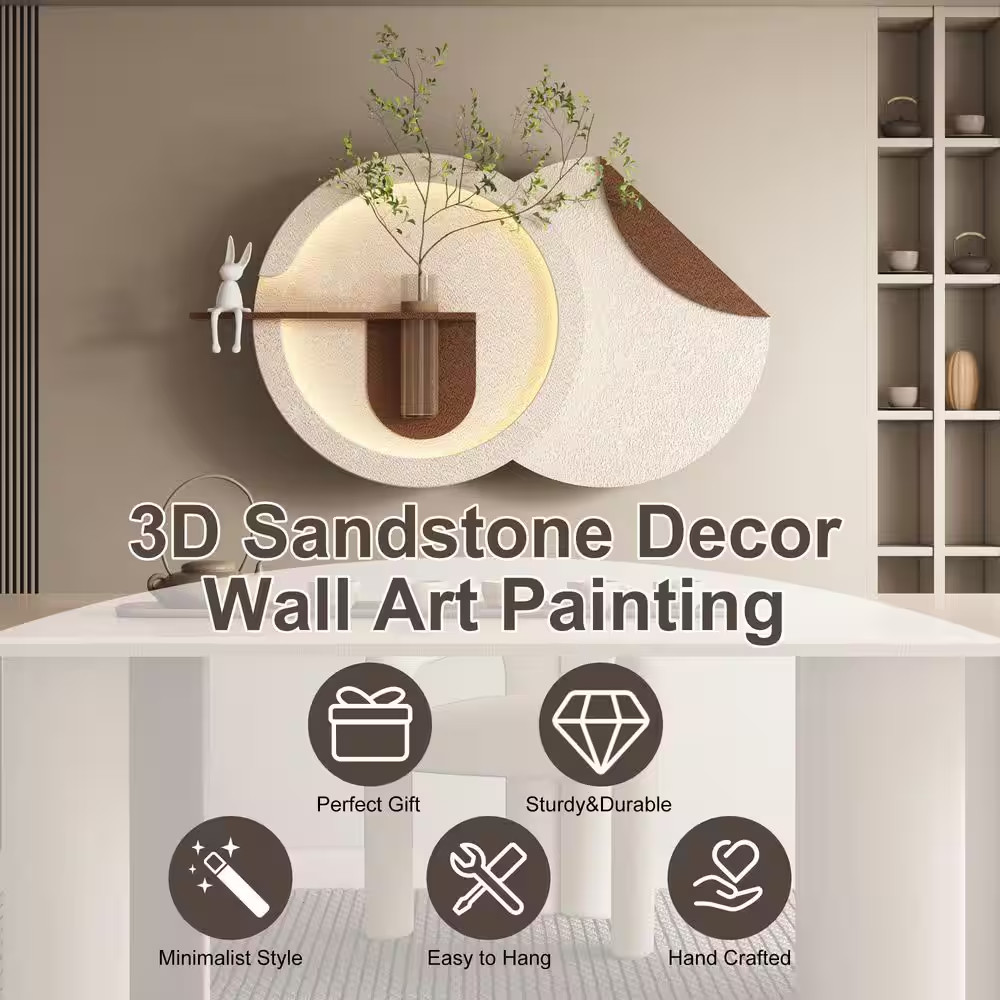 24 In. X 41 In. Light Coffee 3D Art Sculpture Wall Decor with Simulated Greenery