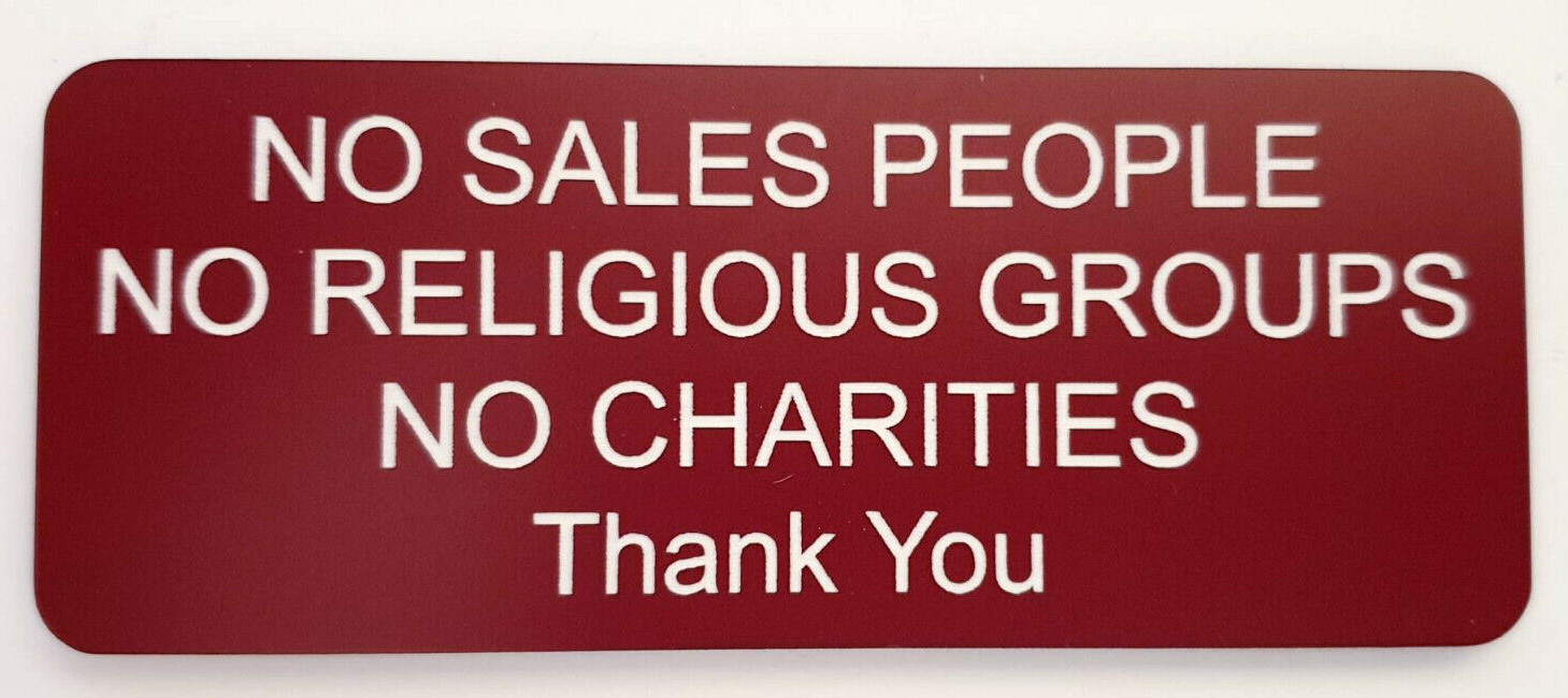 No Sales People Religious Groups Charities Thank You Sign Plaque Outdoor Rated