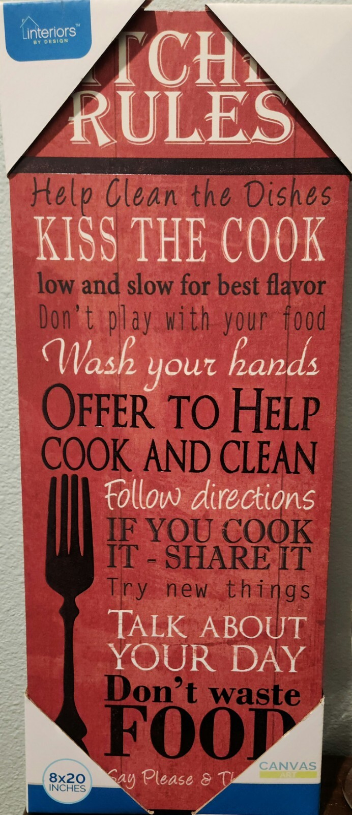 Canvas Art Kitchen Rules Sign Red Black And White Fast Shipping