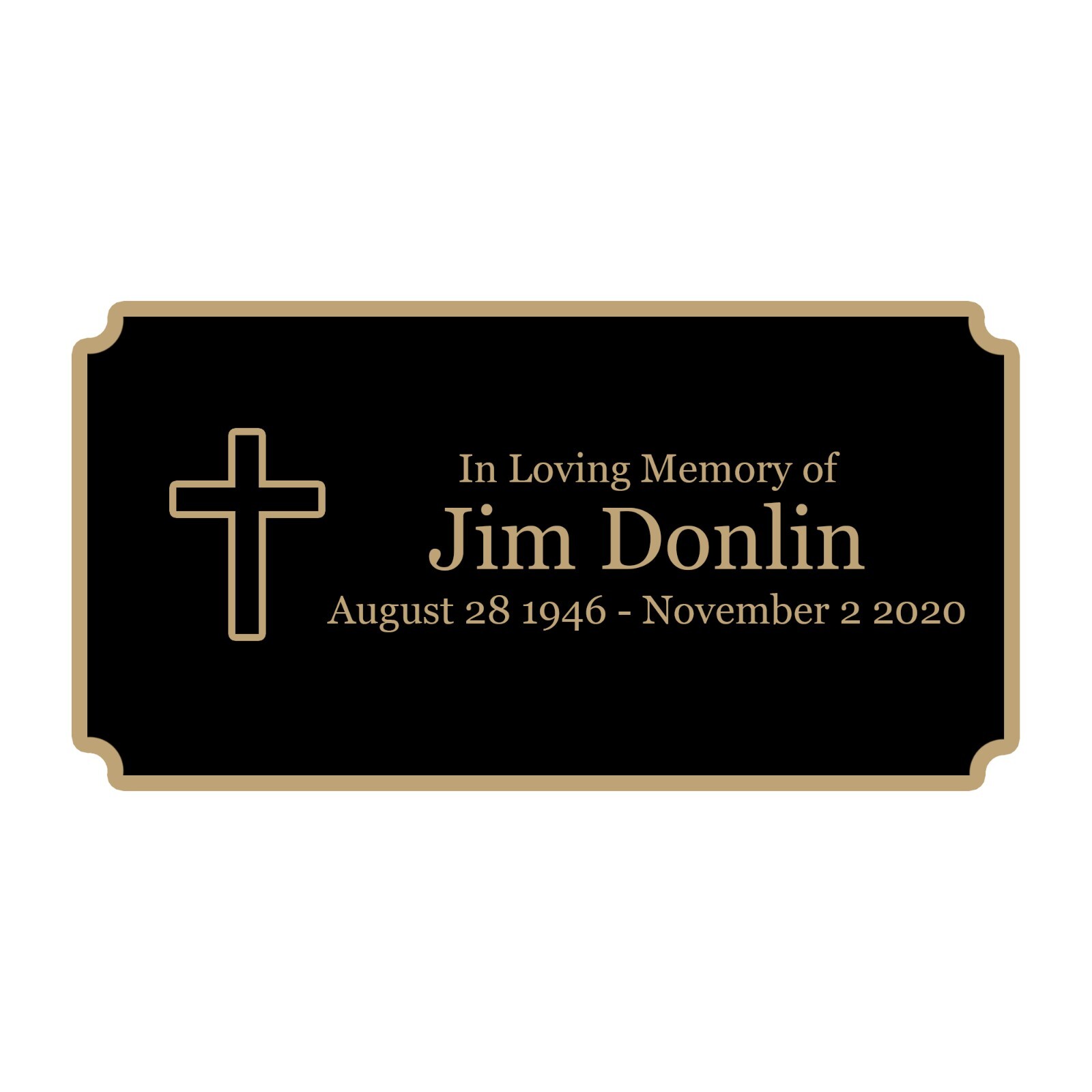 Cross Memorial Plaque, Cremation Urn Plate, Name Plate in Gold, Black and Silver