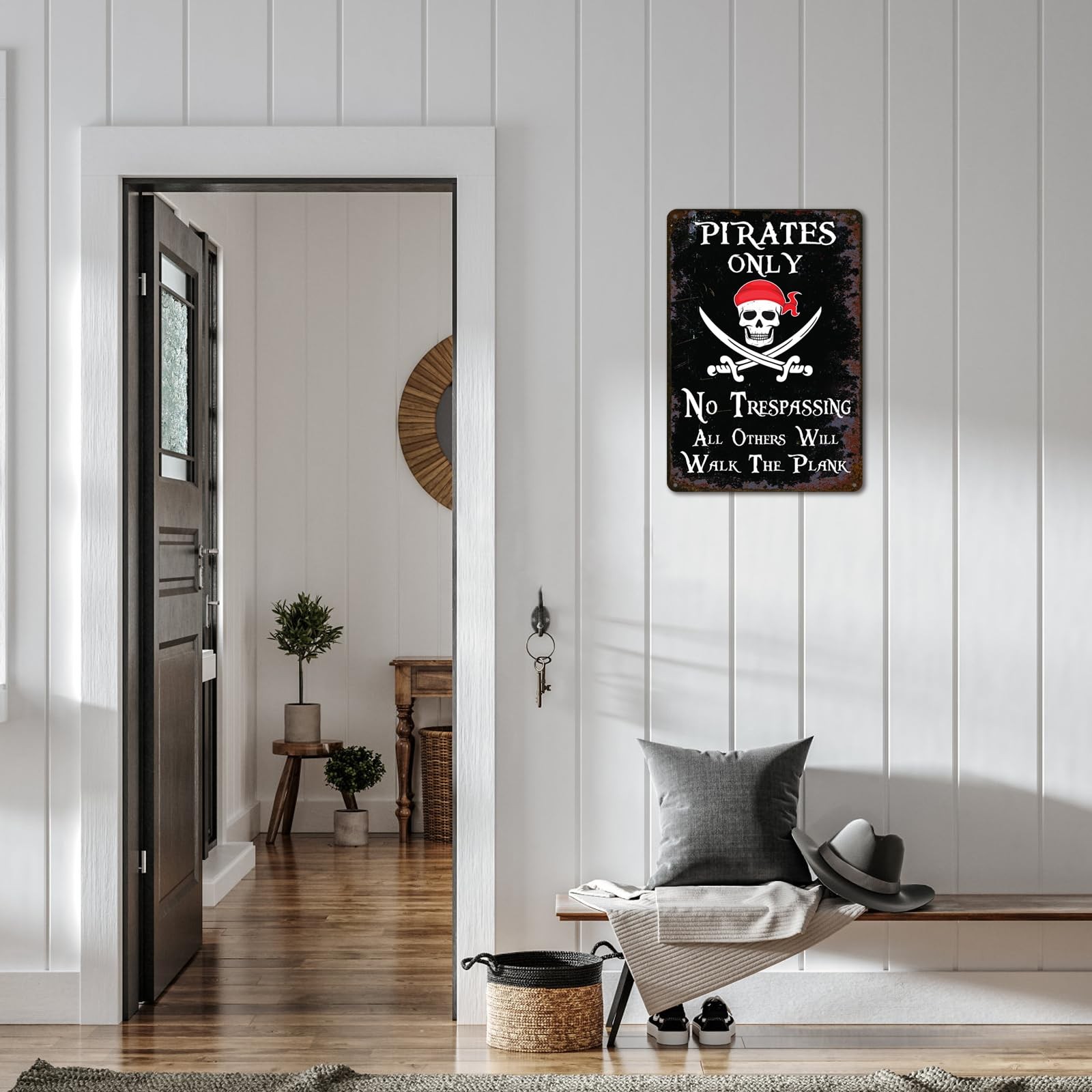Vintage No Trespassing Sign – Funny Pirate Warning Wall 12×8 inches, Black