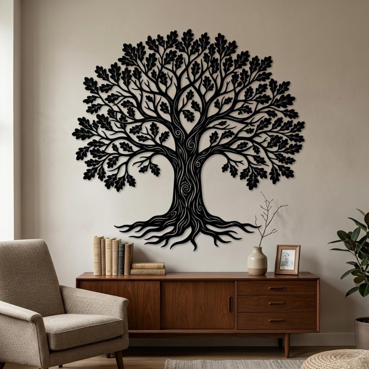 Oak Tree Metal Wall Decor, Tree of Life Wall Art, Large Living Room Wall Art