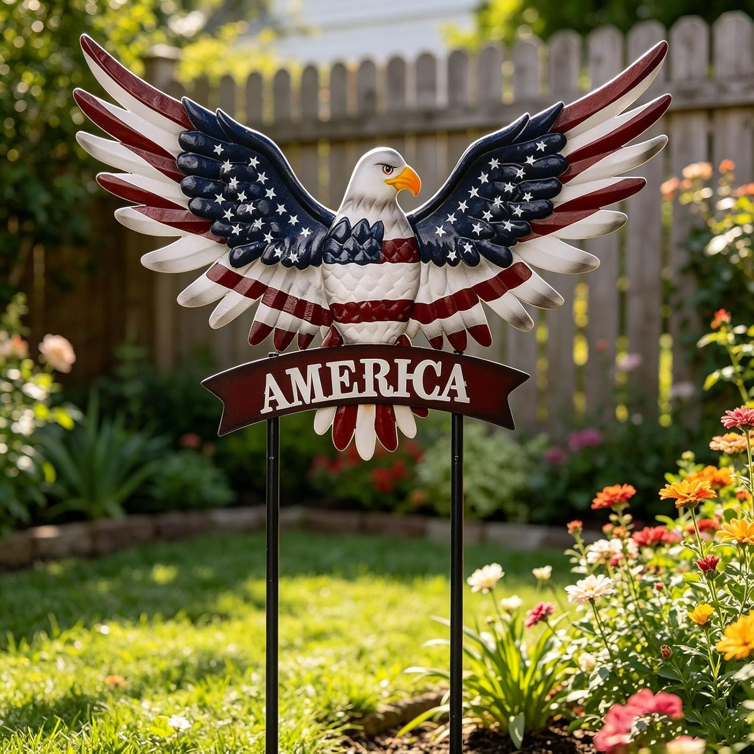 Eagle Patriotic Decor Garden Stakes Decorative Large 35.8In with America Sign, 4