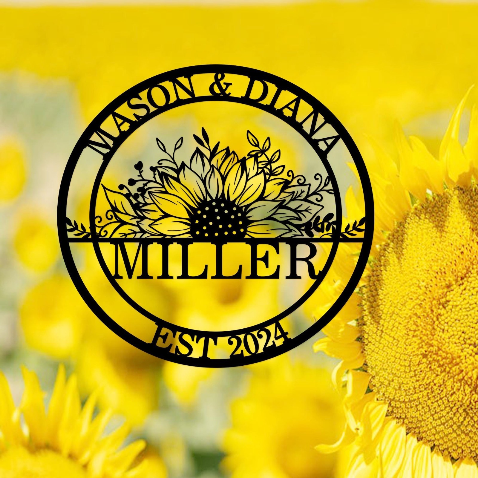 Personalized Sunflower Family Metal Sign, Wedding Anniversary Gift