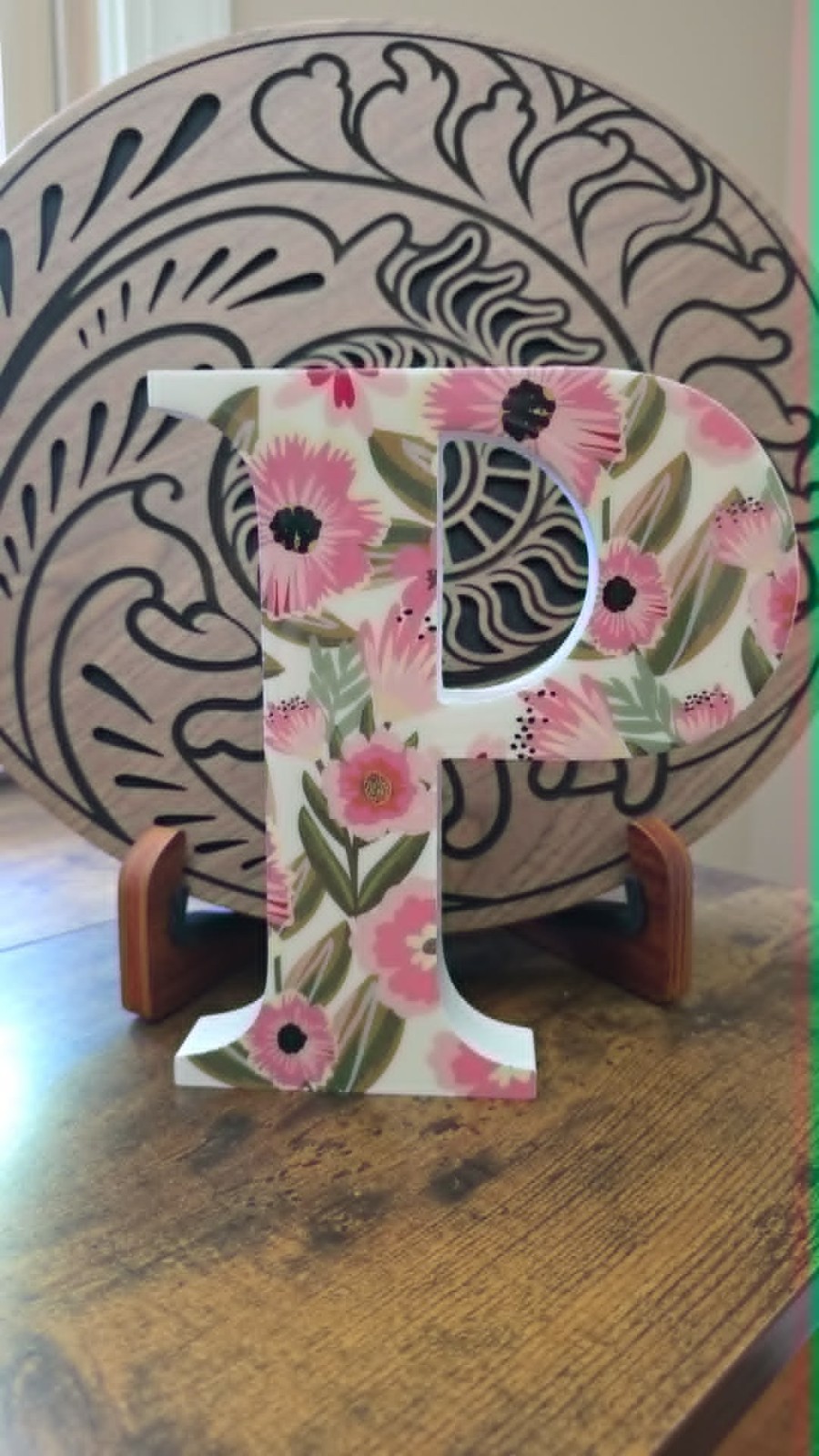 8″ Decorative Letter P Wall Hanging White Floral Monogram MDF Wood Initial