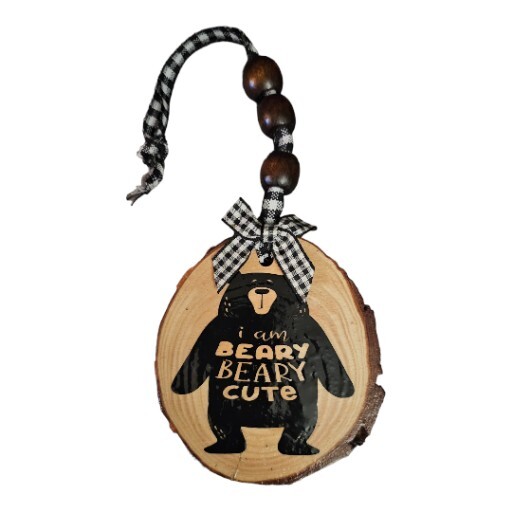 HAND MADE WOOD ROUND BEARY CUTE BEADED CHRISTMAS ORNAMENT 4.5IN