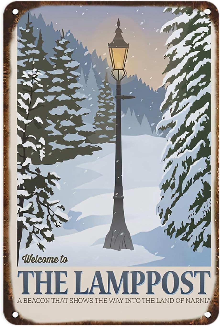 Narnia Lamppost Winter Scene Tin Metal Signs Vintage Narnia The Lion, the Witch