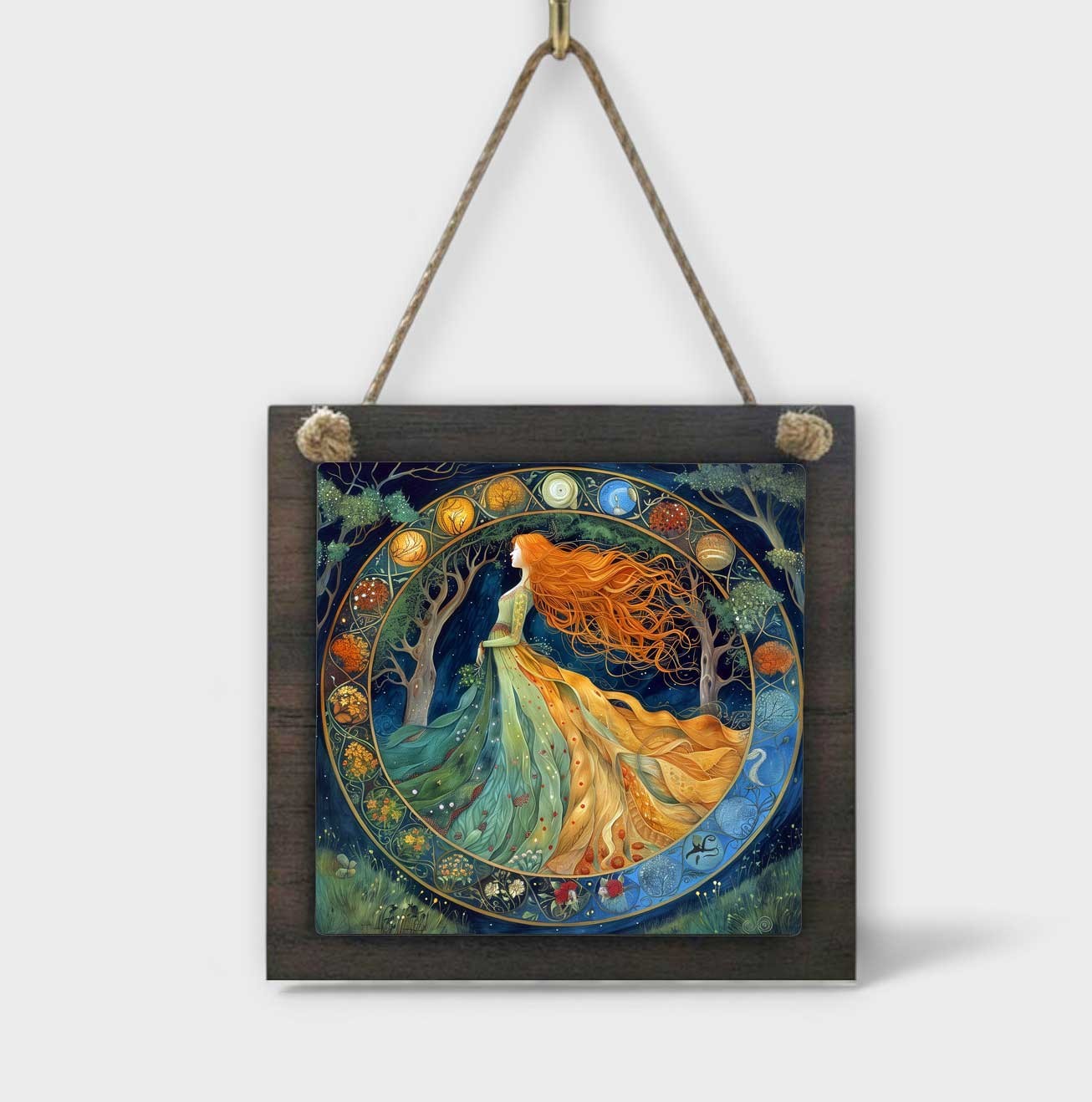 Seasons Goddess Wall Sign 4.8 in Small Wood & Metal Hanging Window Ornament