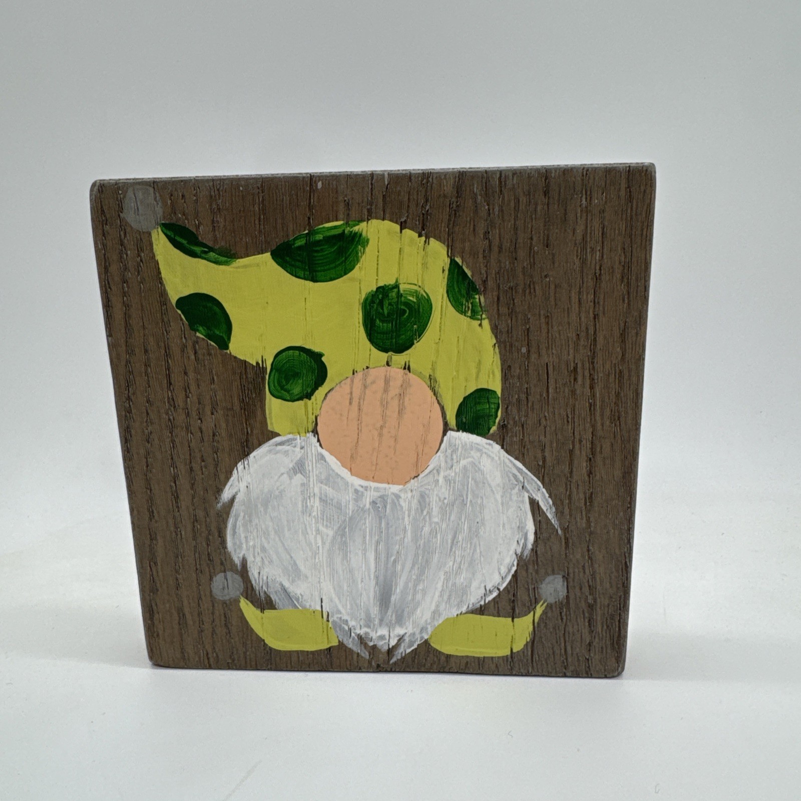Pottery Barn Gnome Oak Wood Gray Wash 7 Art Deco Piece Plaque 6” X 6”