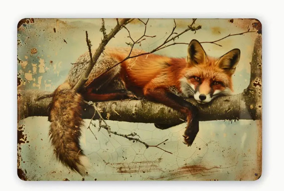 METAL ART-Fox Wildlife Wall Decor, Metal Art 12×8 inches, Vintage Wildlife Art,