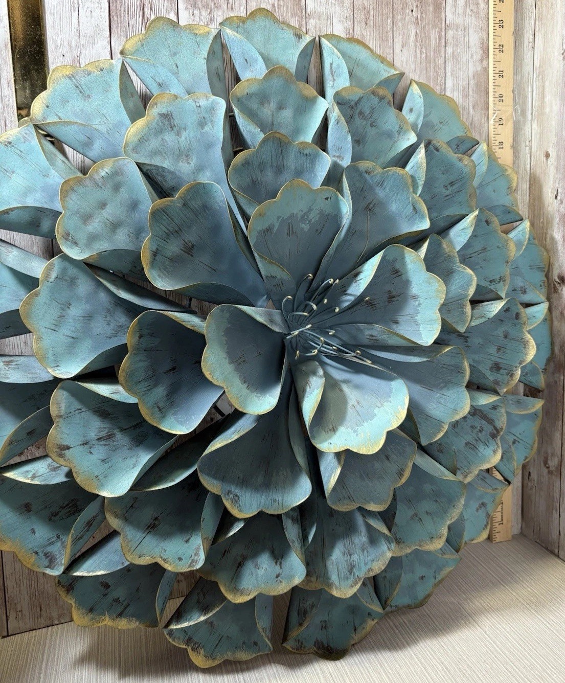 23” Metal Teal Blue Flower Wall Decor Beautiful. FREE SHIPPING