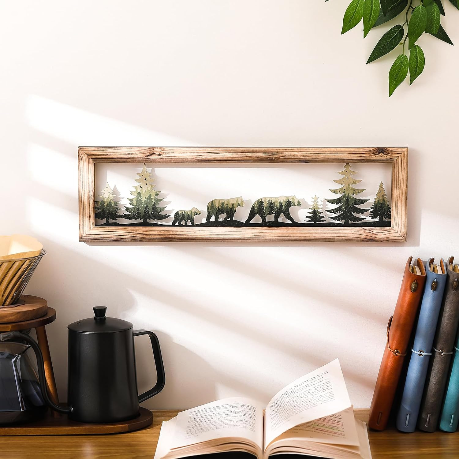 Woodland Bear Wall Art 16 Inch Wood Frame Metal Rustic Forest Animal Wall Decor
