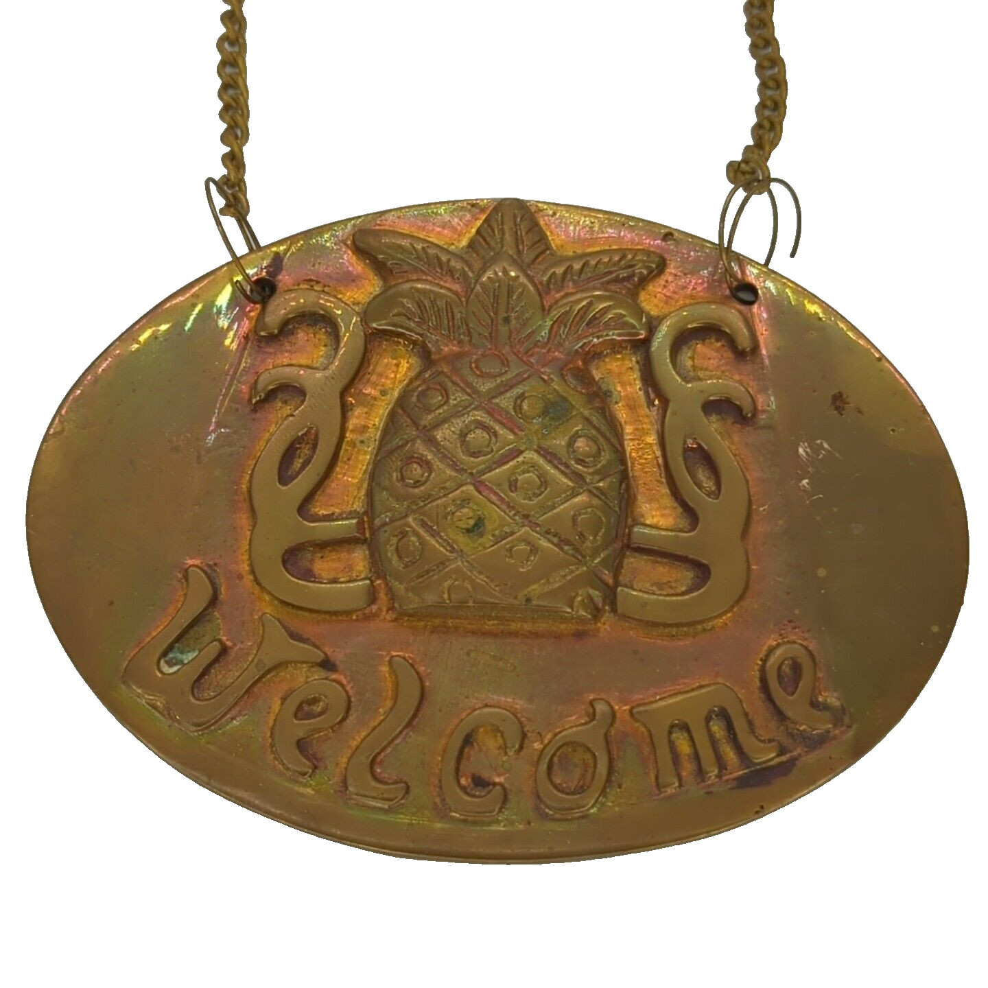 Brass Pineapple Welcome Hanging Plaque 4.5″ x 3.5″ Oval Made in India