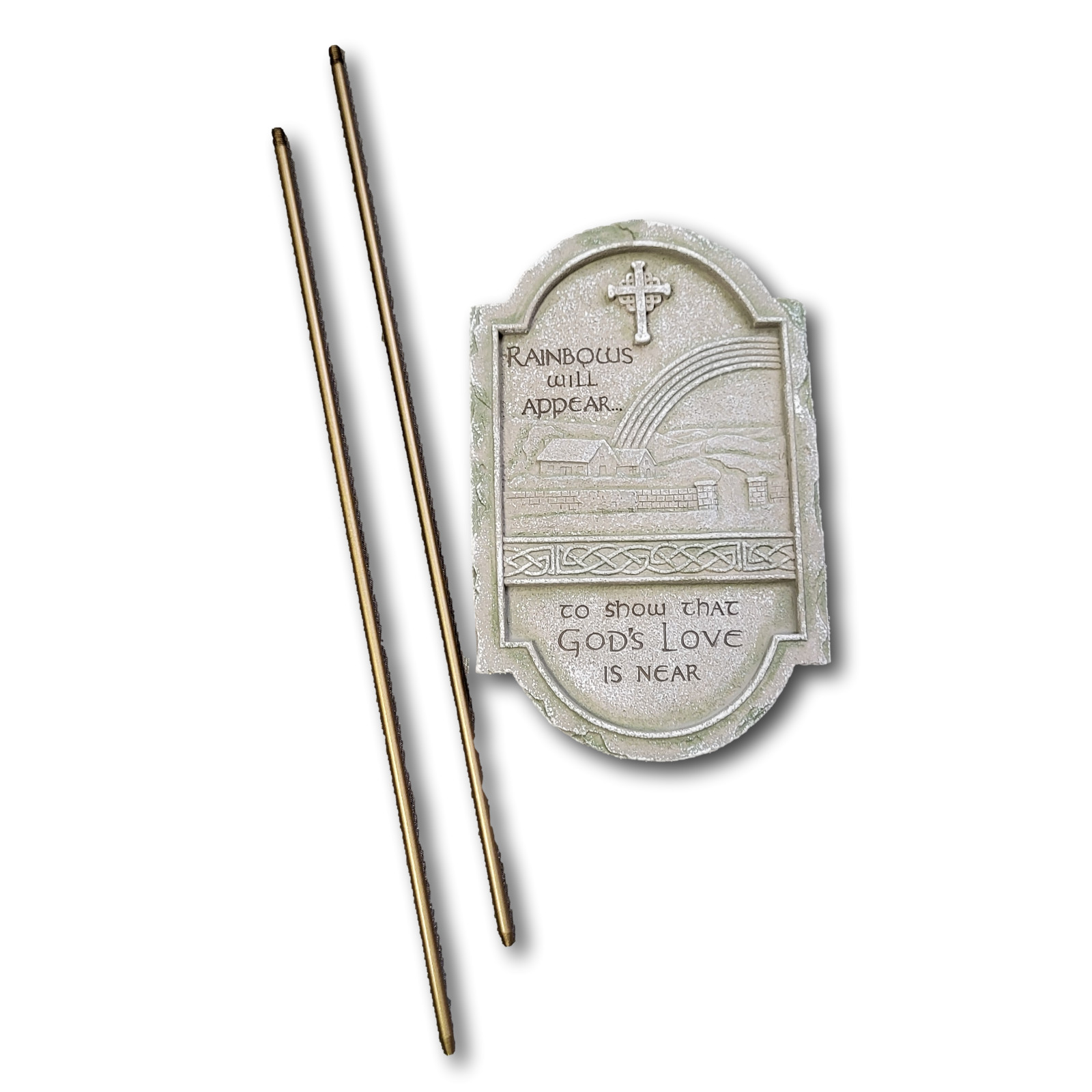 Irish Blessing Stone Plaque w/Ground Stakes “Rainbows Will Appear”