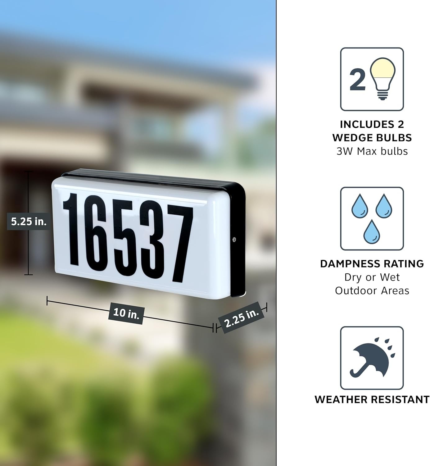 Lighted House Number Sign, 2-Light Outdoor Home Address Plaque, 10 Inch, Black,