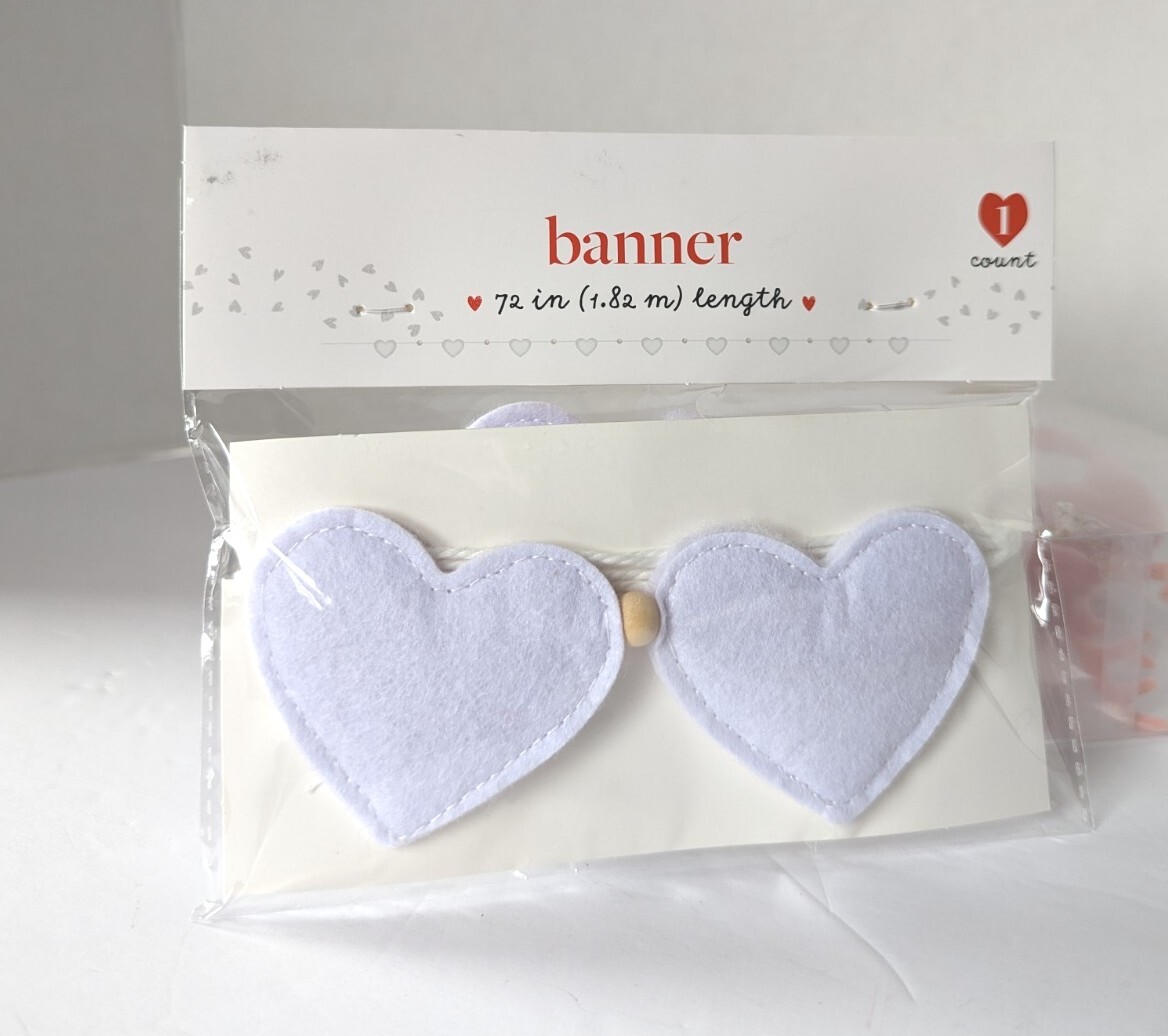 Target Bullseye Playground Valentines Heart Garland White Felt W/ Wood Beads