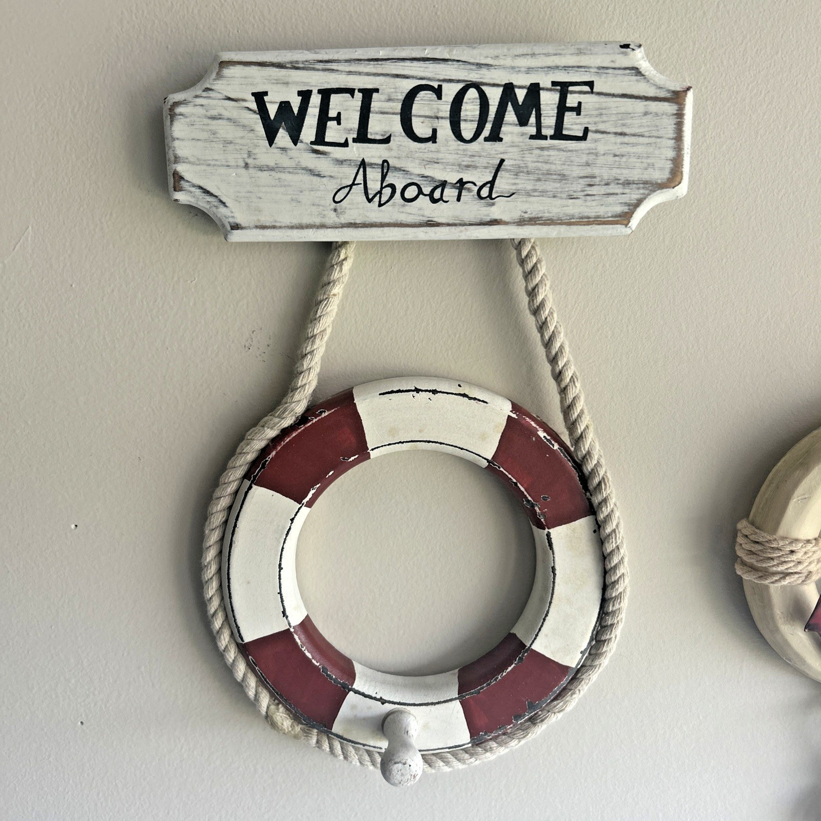 Coastal Beach Nautical Decor Welcome Aboard Life Ring & Anchor Life Ring