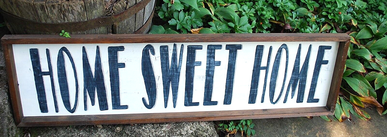 “HOME SWEET HOME” Large Hand Painted Wood Sign 48.5″ HEAVY FRAMED Horizontal
