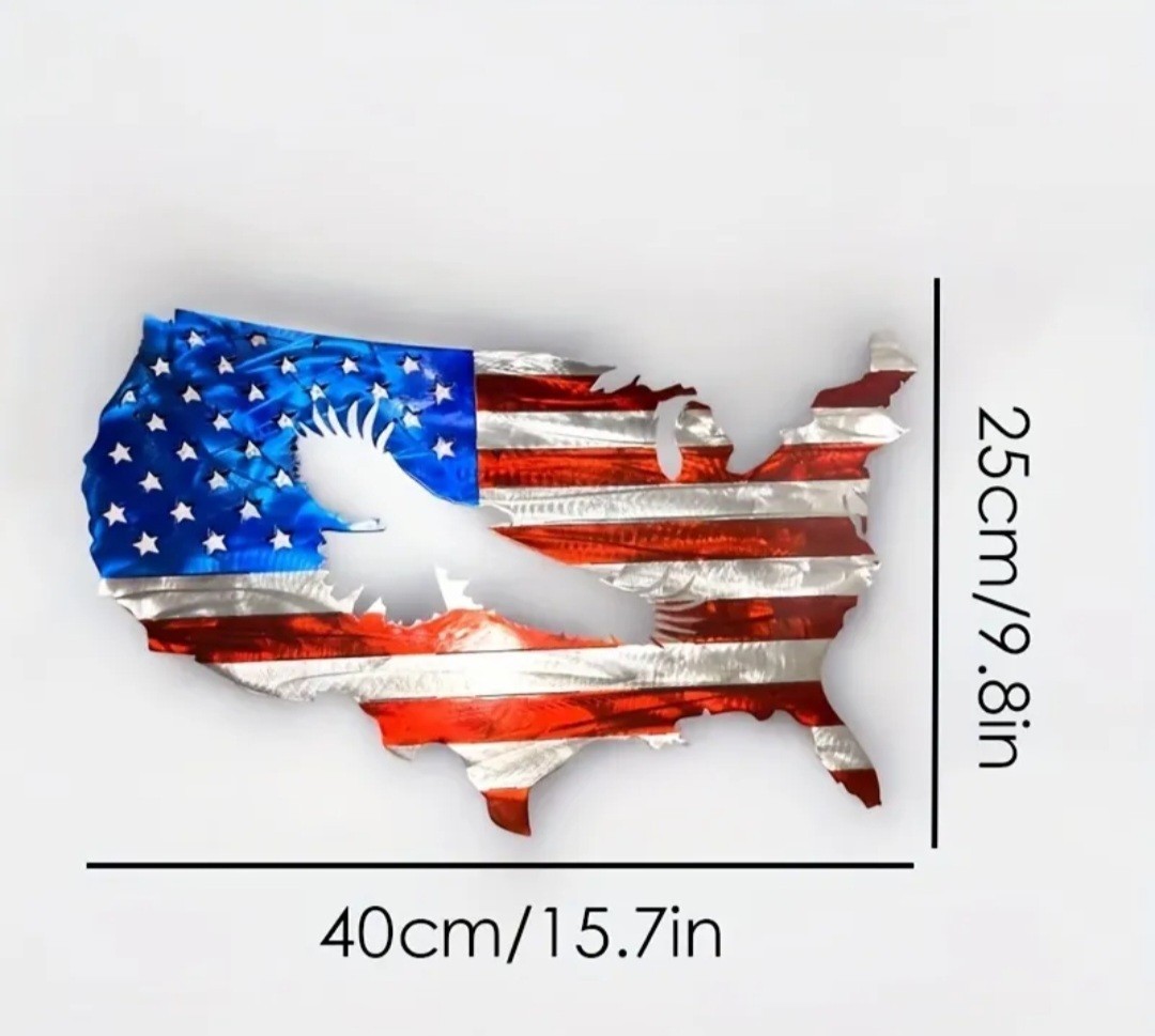 Flag/Eagle Painted USA Map. Metal Sign (Size 2nd Picture)