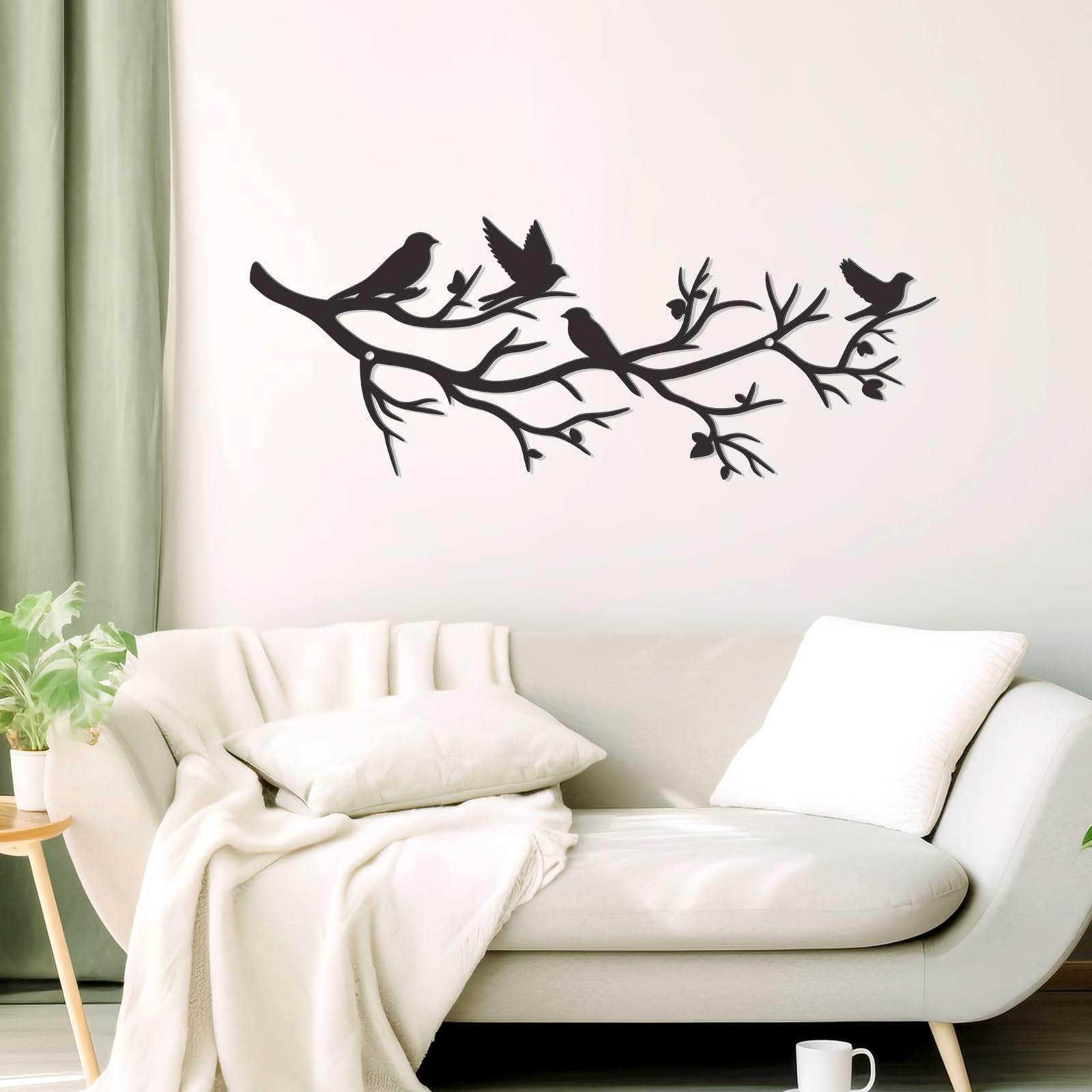 Medium Black Metal Tree With Birds On Branch Wall Art Living Room Garden Decor