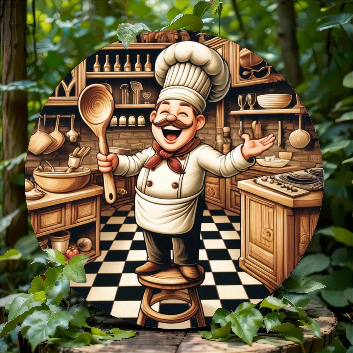 2D One Piece, Happy Chef Theme Design, Tin Metal Signs 8x8in Print Metal Signs