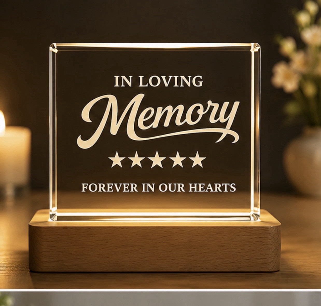 In Loving Memory Crystal Gift with LED Light Base,Memorial for Loss of Loved One