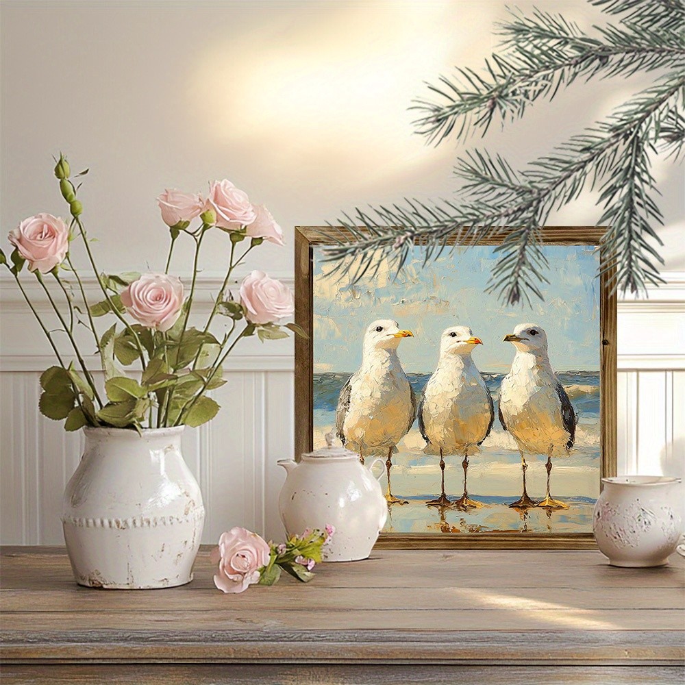 2D Bohemian Seagull Wooden Framed Wall Decor Coastal Beach Art Housewarming Gift